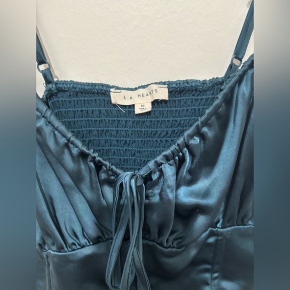 La Hearts Deep Teal Satin Top - Picture 2 of 4